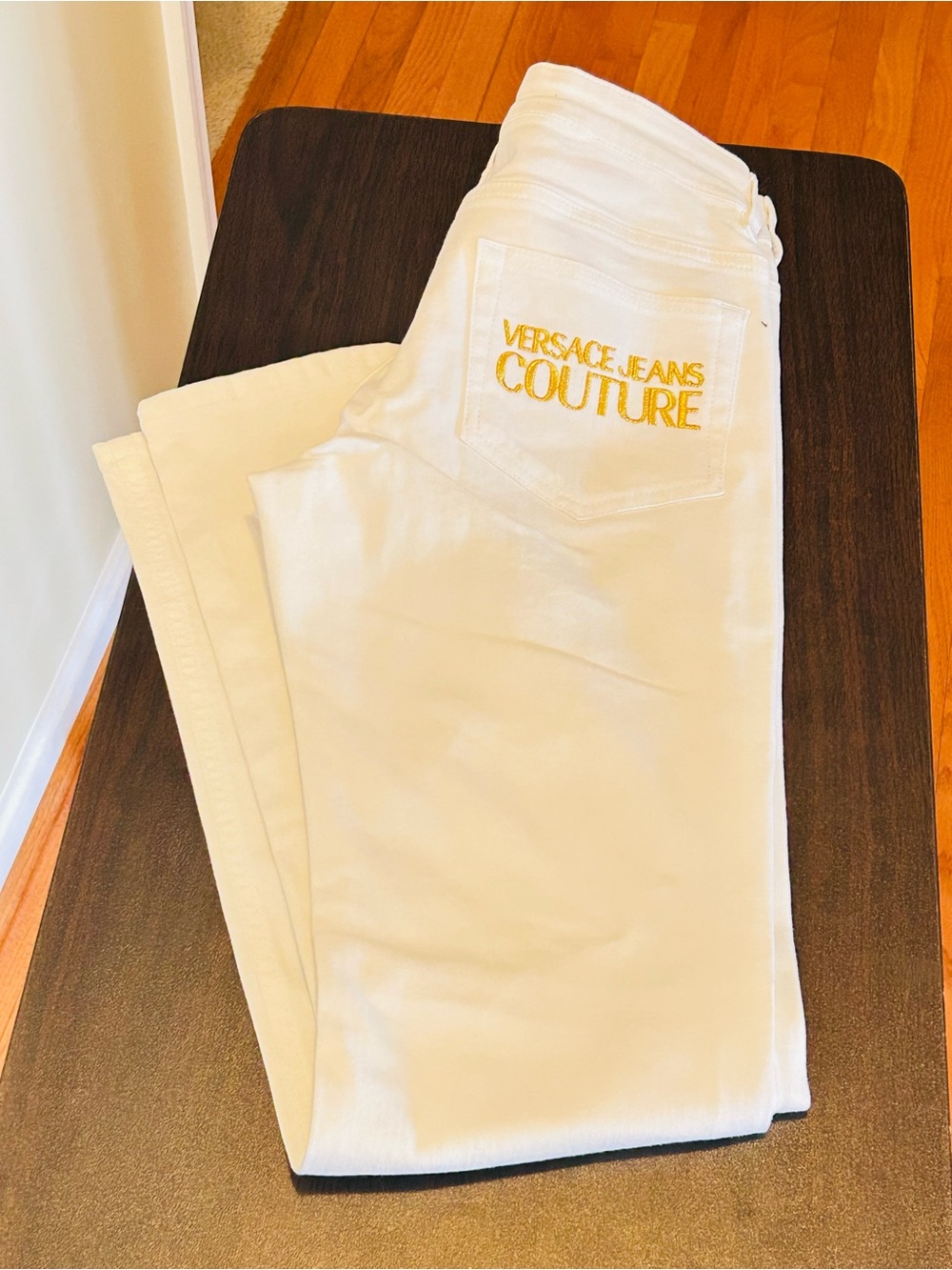 Versace Jeans Couture Women’s White Jeans with Gold Logo
